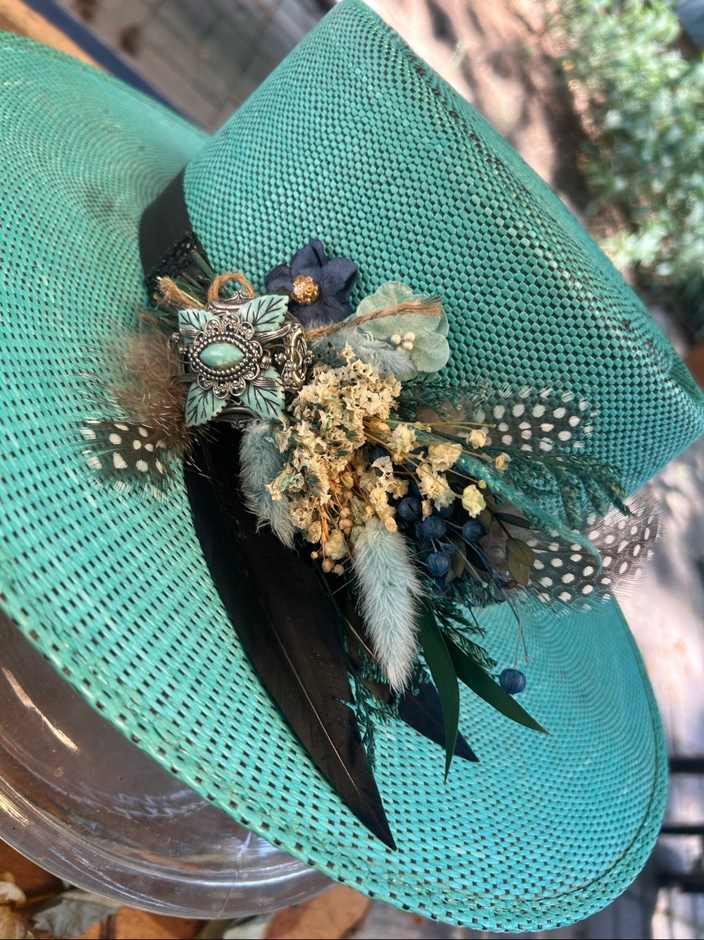 Custom Charlie 1 Horse Turquoise Straw Flat Brim Hat